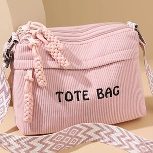 {NEW} Corduroy Handbag with Multi-Pocket Design & Adjustable Strap